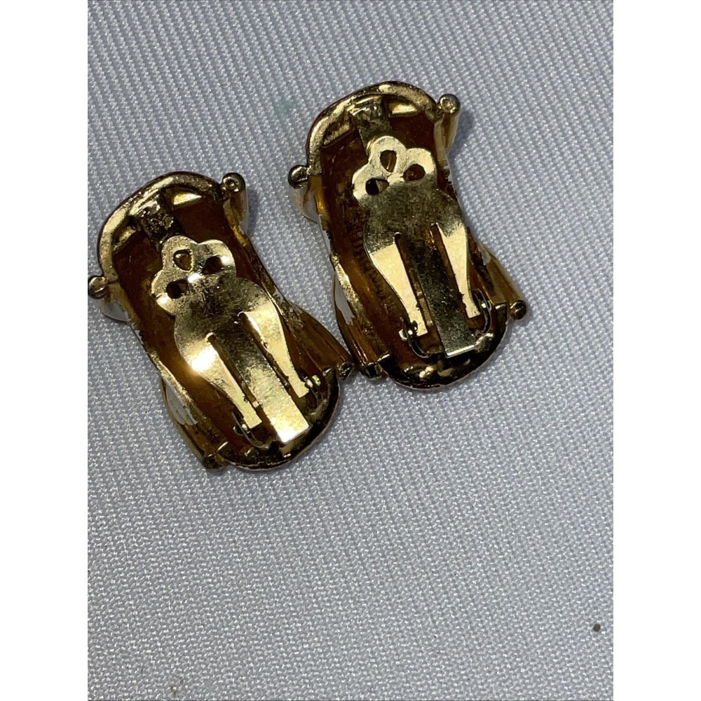 Vintage Gold Tone Faux Amber Tortoise Shell Resin Clip On Statement Earrings - Picture 5 of 8